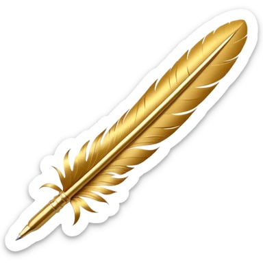 3D perspective academic premium golden ink feather pen sticker