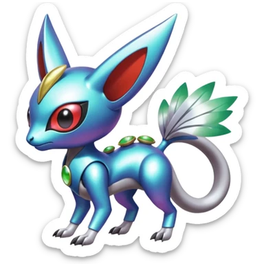 Shiny Colorful Futuristic Cyber-Vernid-Trico-Meloetta-Latias-Koraidon-Peppercat-Protogen-Pokémon-Digimon-Fakémon-fusion-hybrid-creature sticker