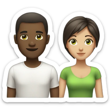African man with short hair and asian girl with brown long hair and green eyes sticker