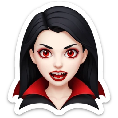 Beautiful vampire woman with back hair and red highlights showing fangs  sticker