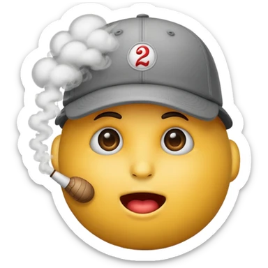 emoji with baseball cap, exhaling smoke sticker