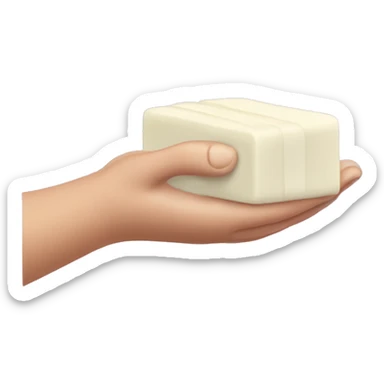 a hand holding a bubbly bar of soap sticker