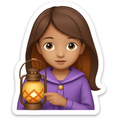 Adorable little girl holding a lantern, looks like it is made of felt texture, scrapbooking style, transparent background sticker
