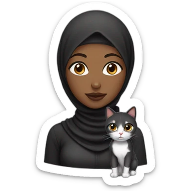 Black hijab girl with a brow hijab and her cat sticker