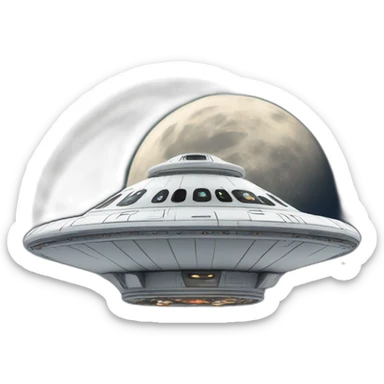 Space ship in front of moon sticker