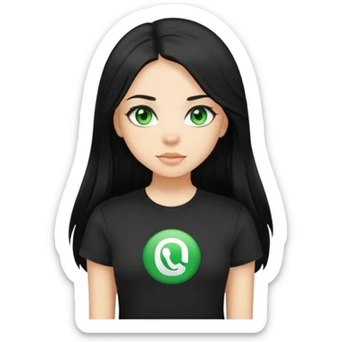 Girl With Long black Hair and with green eyes in black t-shirt  sticker