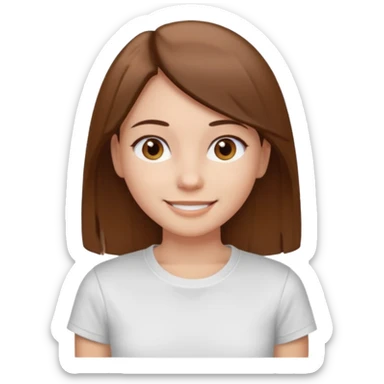 Chica de pelo liso y marrón con ojos color marrón claro y una camiseta blanca y la piel blanca sticker