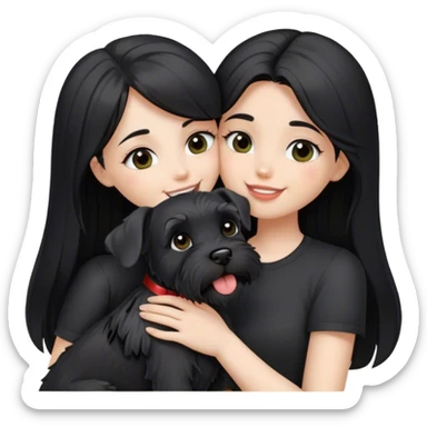 pale girl kissing schnauzer with light eyes and long black hair wearing black shirt holding smiling black schnauzer  sticker