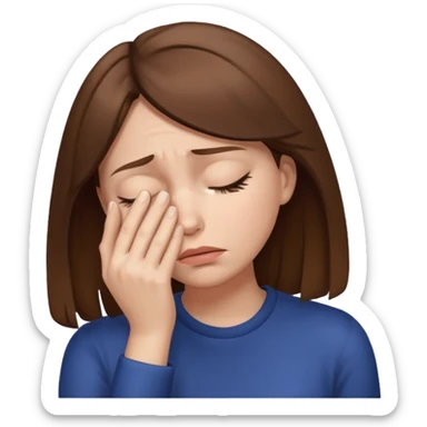 Hand covering face woman upset looking down brown hair sticker