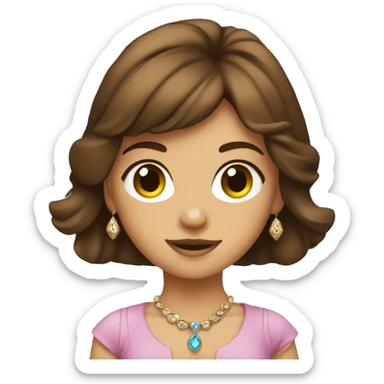 Girl with brown hair and jewelry. In hand keeping stencil sticker