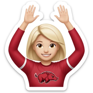 Arkansas razorbacks female fan with hands raised over head sticker