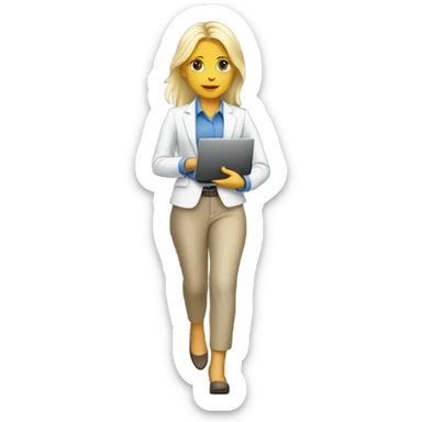 Corporate White blond girl walk with her laptop in the hand  sticker