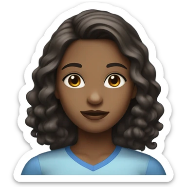 Girl with dark brown hair and blue eyes wavy hair middle part sticker