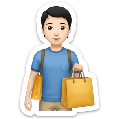 a white man black hair with clothing shopping bag sticker