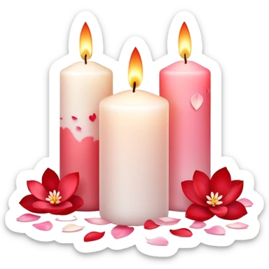 Romantic pastel white pastel pink and red candles with flower petals  sticker
