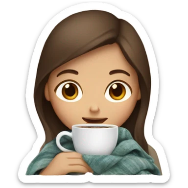 Brown hair Girl drinking coffee, with a cozy blanket sticker