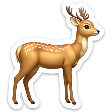 cinematic-[deer]-realistic-full-body-standing on all fours-emoji,-tail-tucked-close,-head-tilted-dramatically,-sleek-[fawn]-fur,-simplified-yet-realistic-focused-features,-highly-detailed,-glowing-with-an-almost-sarcastic-glow sticker