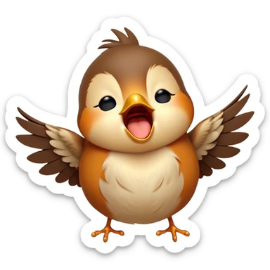 Cinematic Cute Yawning Robin Portrait Emoji, Head tilted slightly with a dramatic, wide-open yawn, showcasing a small, softly feathered body with gently drooping wings and sleepy, half-closed eyes, Simplified yet irresistibly adorable features, highly detailed, glowing with a soft, cozy glow, high shine, relaxed yet expressive, stylized with a dash of whimsical woodland charm, soft glowing outline, capturing the essence of a drowsy yet affectionate robin that appears ready to stretch out for a nap! sticker