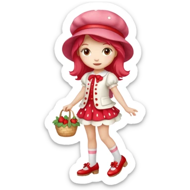 pretty and cute modern day strawberry shortcake full body with red shoes emoji sticker