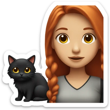 red haired girl with long hair and fluffy black cat sticker