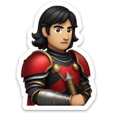 Vintage Tanned man with black hair and stern face wearing red and black armour holding sword vintage sticker
