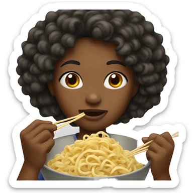 Black girl eating noodles sticker