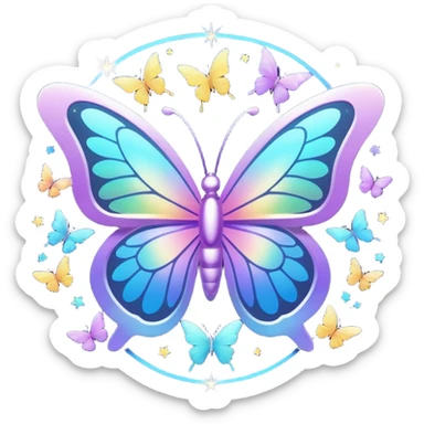bts logo with butterflies on the logo and flying around it and light sparkles around it all sticker