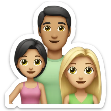 A family with a man having black hair and Asian black eyes, and a woman with blonde hair and green eyes, and a daughter with brown hair. sticker