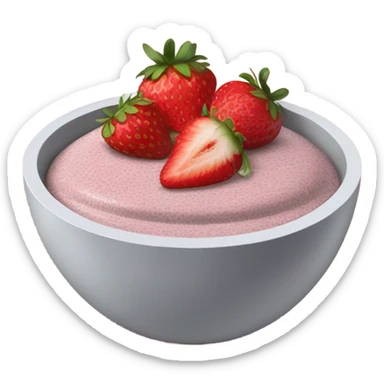 A pink bowl with chia seed pudding in it and strawberries sticker