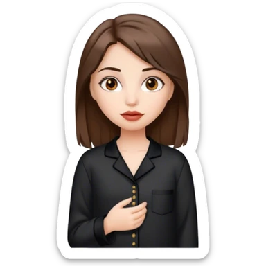 Apple emoji girl, Medium-length brown hair, brown eyes, big lips, in black pajamas sticker