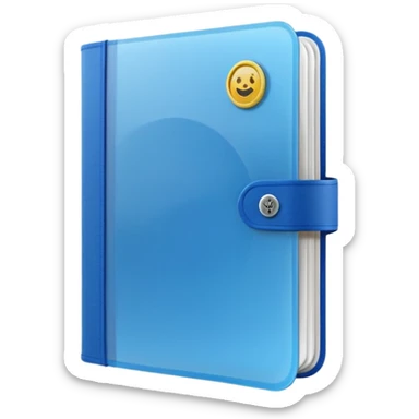 A translucent blue plastic folder with rounded corners, elastic string and button closure, soft matte finish, and a passport/travel symbol on the front. sticker
