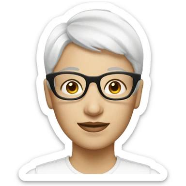 a white woman with white pixie cut and glasses sticker