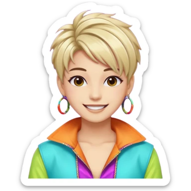 A stylish young idol in colorful stage outfit, trendy hairstyle with dyed highlights sticker