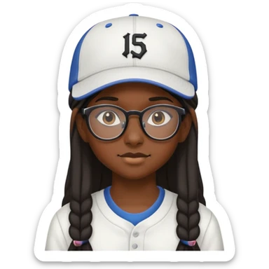 "- Nữ
- 15 tuổi
- Da đen, đeo kính
- Tóc dài
- Đội mũ lưỡi trai ngược
" sticker
