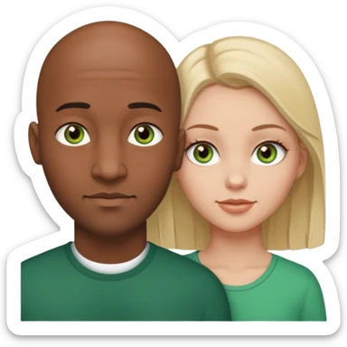 Black bald guy with brown eyes & a white girl brown hair with green eyes  sticker