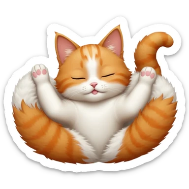 ginger and white small cat in funny positions upside down with eyes closed sticker
