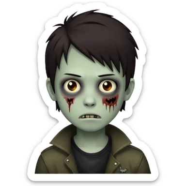 boy zombie with darkish brown emo hair, not so harmed sticker