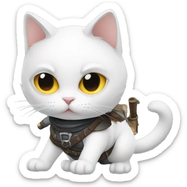 white cat dressed as a rogue assasin sticker