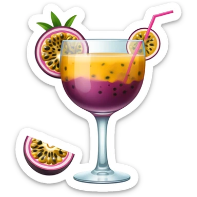 Passionfruit cocktail, half passionfruit in the glass, no straw sticker