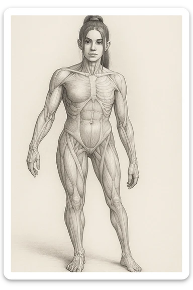 Anatomical style inspired by the photo: one leg much smaller and thinner than the other, highlighting the difference between the two legs, anatomical style, variant 1. sticker