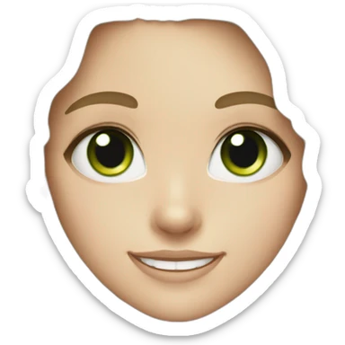 white girl with black long curly ponytail and green eyes smiling sticker