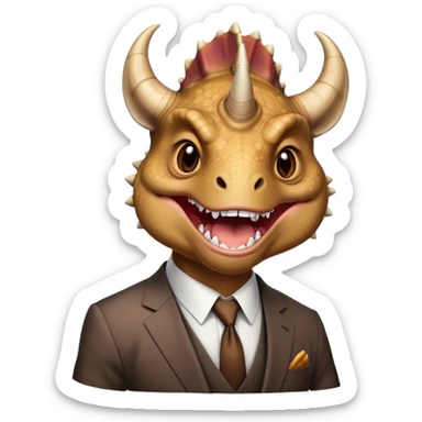 angry face of a triceratops in a suit laughing with tears sticker