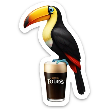 Toucan with Guinness pint on its beak sticker