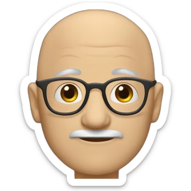 60 year old man, bald, whit little beard and glasses sticker