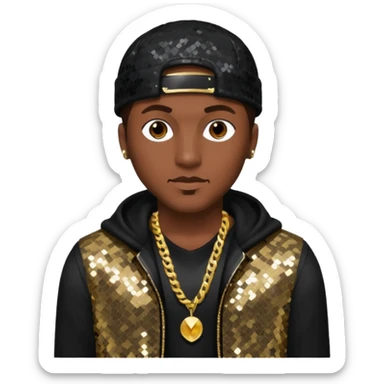 Mystikal, Rapper with dark brown hair, black sequin outfit sticker