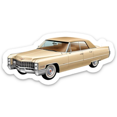 Stylized beige 1966 Cadillac DeVille, simplified to core elements, minimal detail three-quarter view, clean lines, Once Upon a Hollywood reference, iOS emoji style sticker