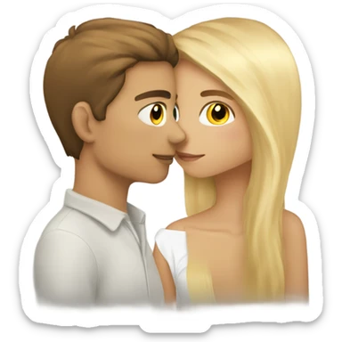 beautiful girl with long brown hair kissing blonde hair boy sticker