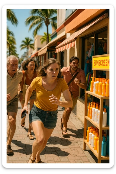 tante persone che corrono a comprare le creme solari in italiano realistiche sticker