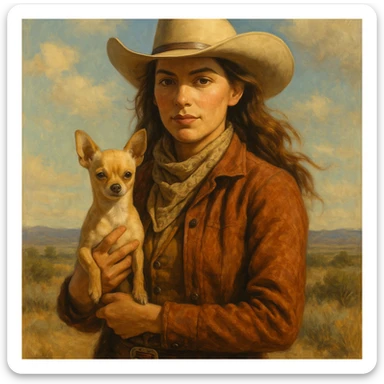 femme cowboy avec son chihuahua, style 2 sticker