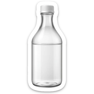 white vinegar bottle upright clear smooth slightly curved transparent colorless reflective liquid plain white or light cap no label no branding no extras soft lighting emoji scale sticker